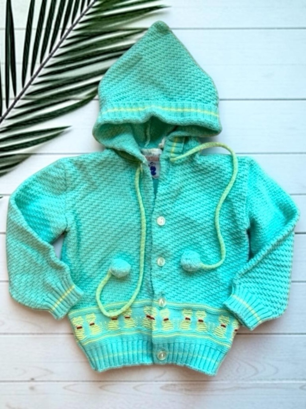 VINTAGE Ganeshan Baby Sweater Jacket - Estimated Size 3-6 Months Aqua with Cats